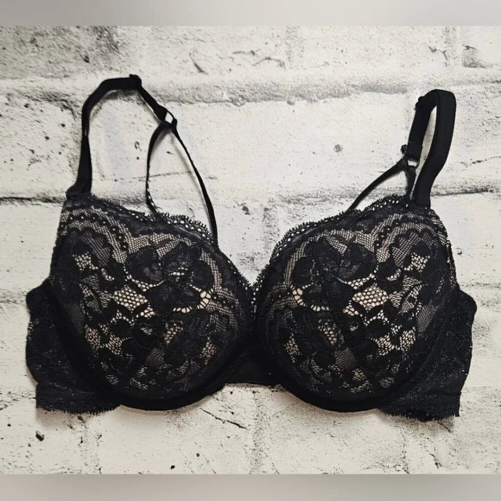 Black Lace Push Up Bra 36C Underwire Padded Sexy Lingerie La Senza